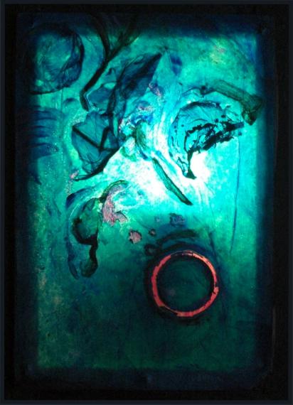 Daniel Johnston light box painting - Blue Green Zen